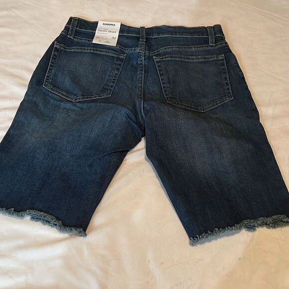 Sonoma Men’s Jean Shorts size 32 Slim Blue Denim Fringe Hem 5 Pockets Med Wash - Picture 7 of 8